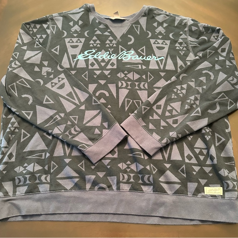 Vintage Eddie Bauer Gray Crewneck Sweater with Geometric Pattern